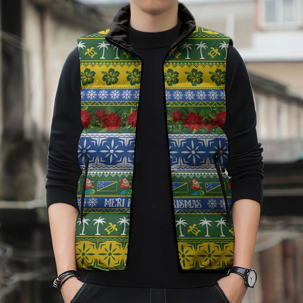 Solomon Islands Christmas Sleeveless Puffer Jacket The Solomons Melanesian Meri Krismas - Polynesian Pride
