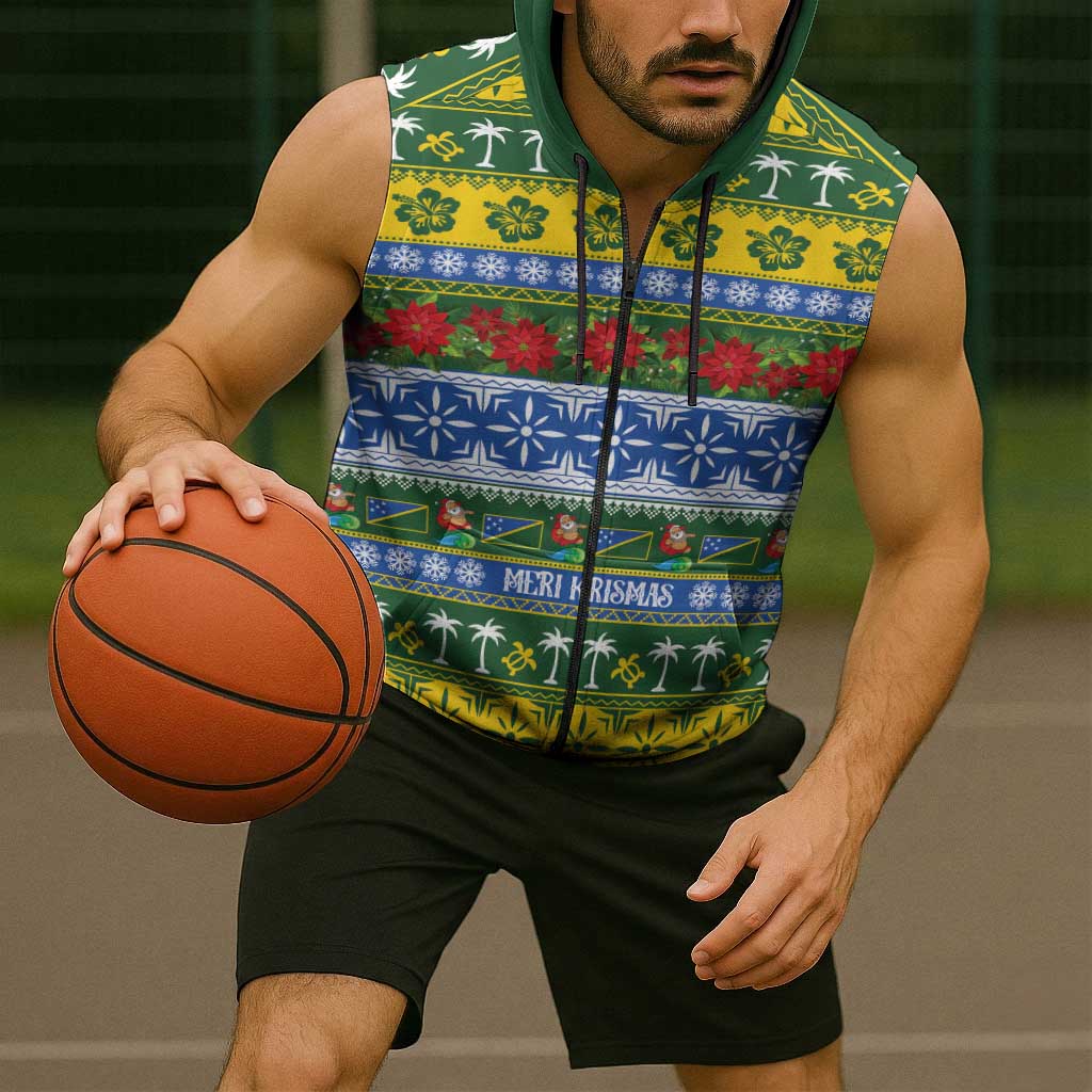 Solomon Islands Christmas Sleeveless Zip Hoodie The Solomons Melanesian Meri Krismas - Polynesian Pride