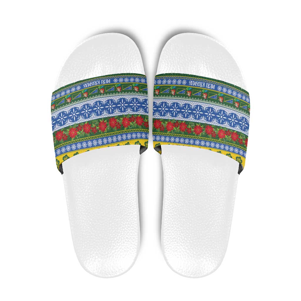 Solomon Islands Christmas Slide Sandals The Solomons Melanesian Meri Krismas LT14 Green - Polynesian Pride