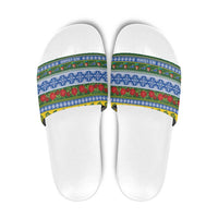Solomon Islands Christmas Slide Sandals The Solomons Melanesian Meri Krismas LT14 Green - Polynesian Pride