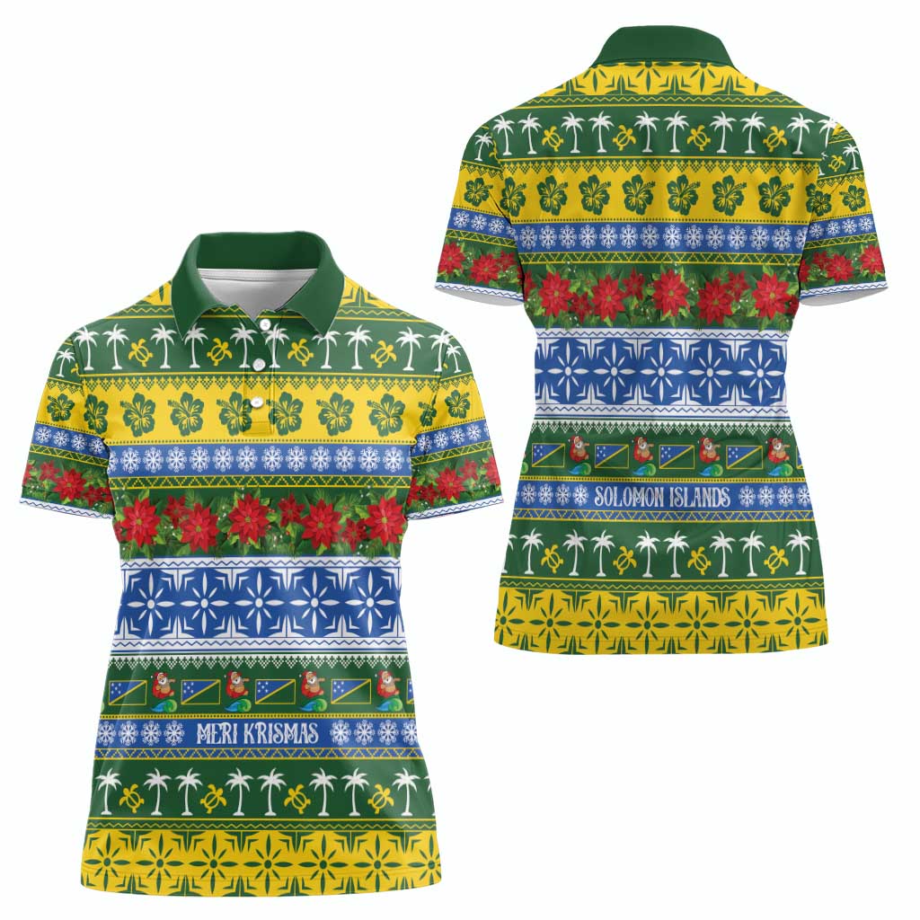 Solomon Islands Christmas Women Polo Shirt The Solomons Melanesian Meri Krismas - Polynesian Pride