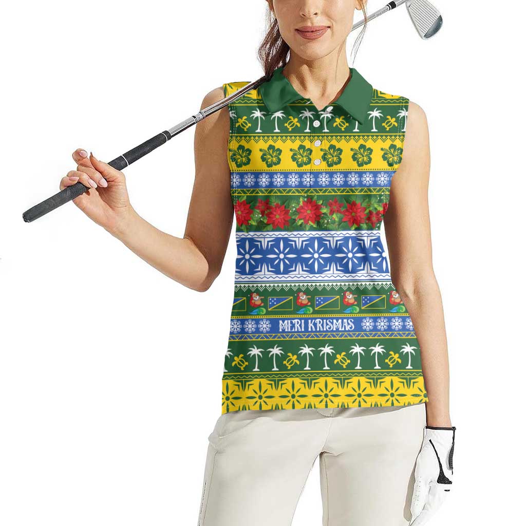 Solomon Islands Christmas Women Sleeveless Polo Shirt The Solomons Melanesian Meri Krismas - Polynesian Pride