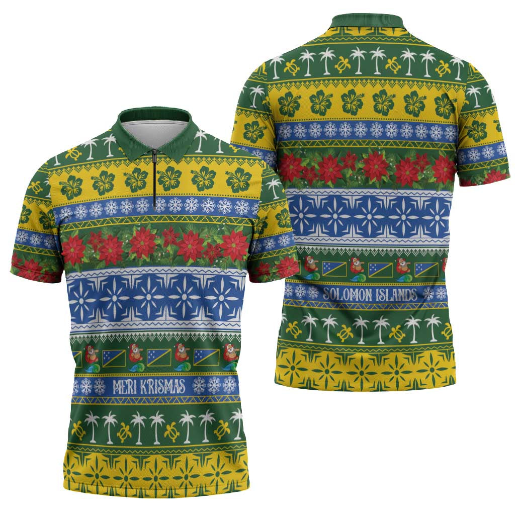 Solomon Islands Christmas Zipper Polo Shirt The Solomons Melanesian Meri Krismas - Polynesian Pride