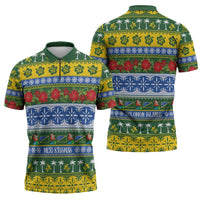 Solomon Islands Christmas Zipper Polo Shirt The Solomons Melanesian Meri Krismas - Polynesian Pride