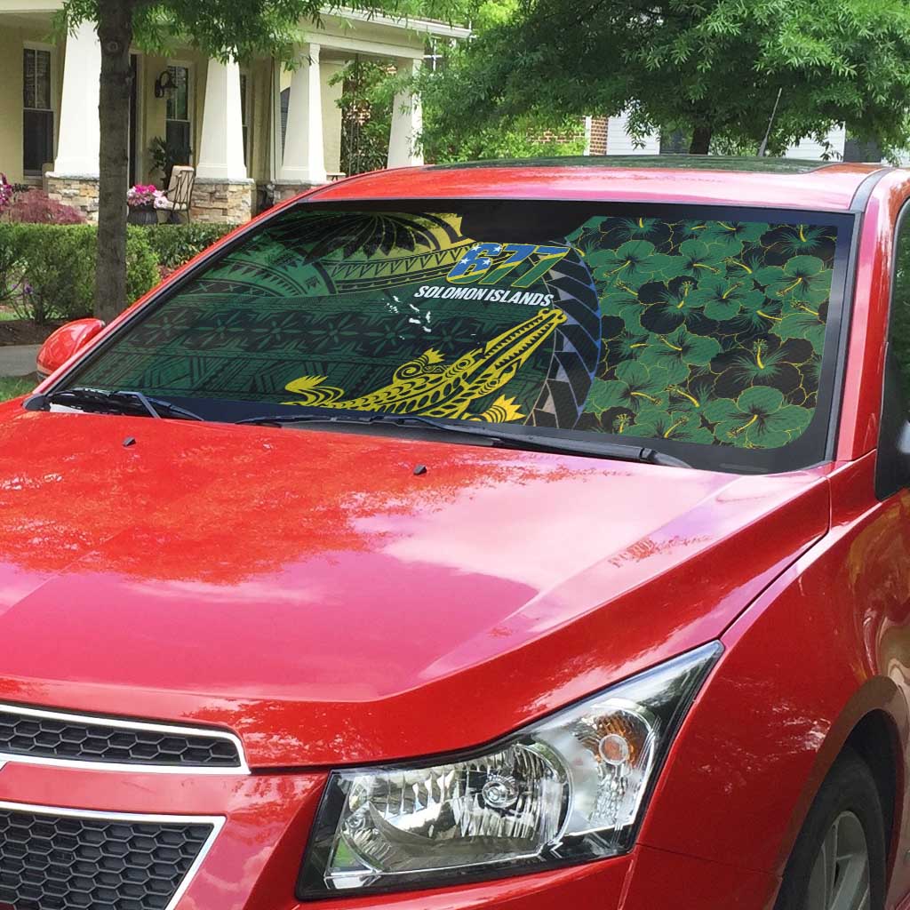 Solomon Islands Auto Sun Shade 677 Proud Crocodile Melanesian Pattern - Polynesian Pride