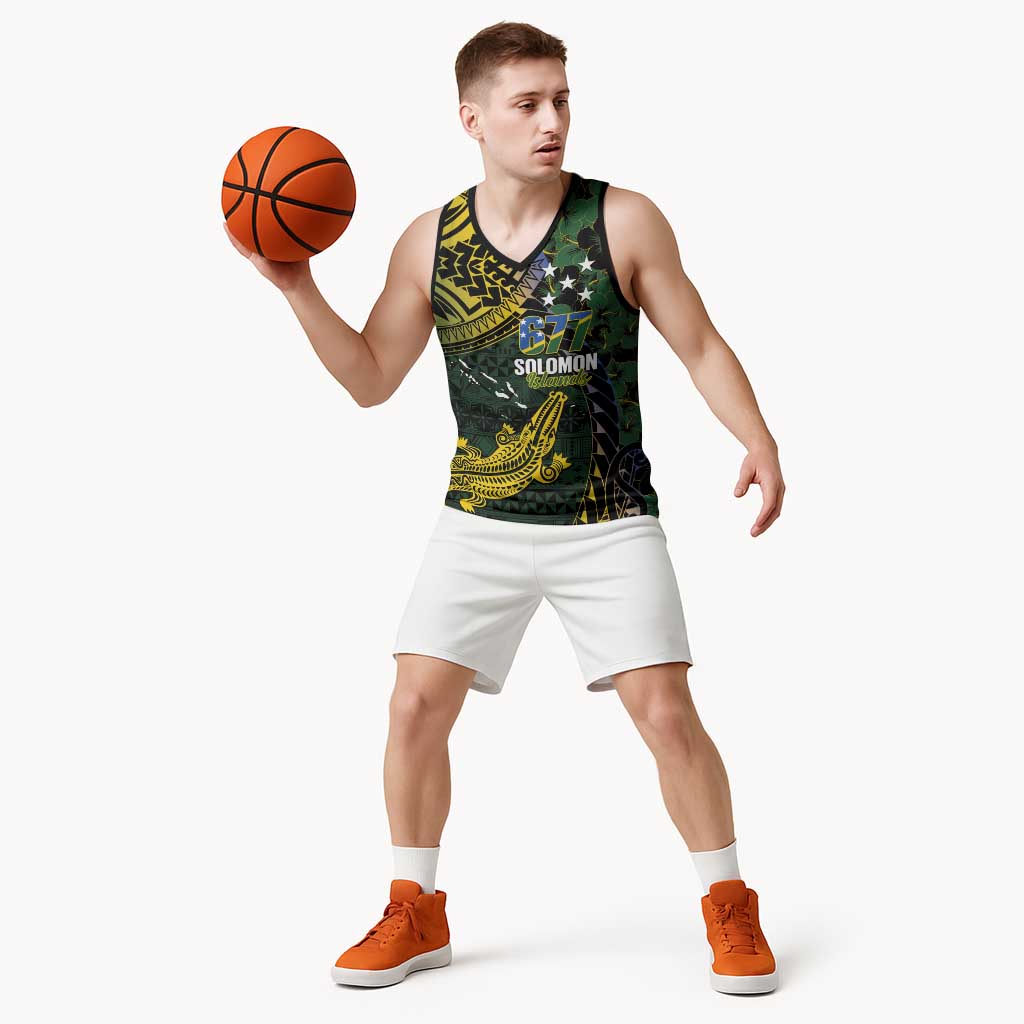 Solomon Islands Basketball Jersey 677 Proud Crocodile Melanesian Pattern - Polynesian Pride