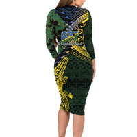 Solomon Islands Family Matching Long Sleeve Bodycon Dress and Hawaiian Shirt 677 Proud Crocodile Melanesian Pattern LT14 - Polynesian Pride
