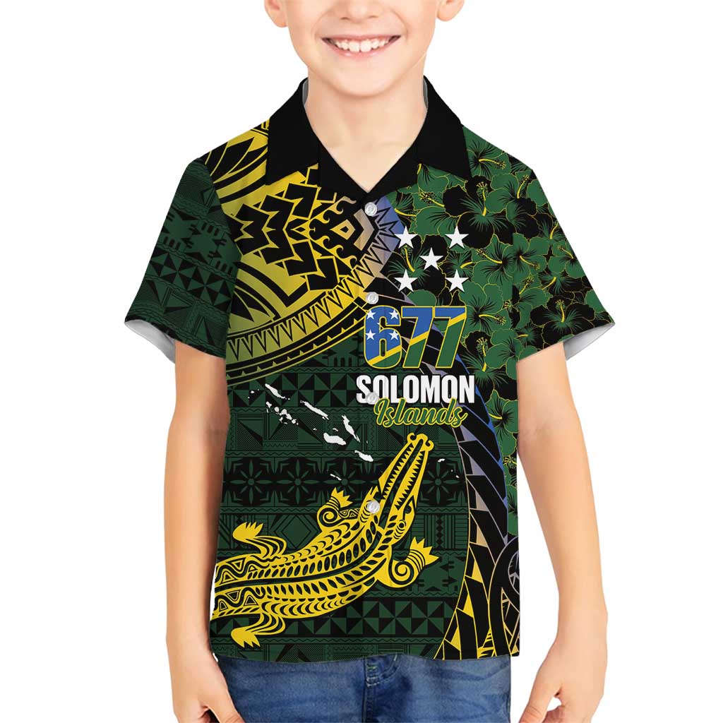 Solomon Islands Family Matching Long Sleeve Bodycon Dress and Hawaiian Shirt 677 Proud Crocodile Melanesian Pattern LT14 Son's Shirt Black - Polynesian Pride