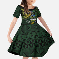 Solomon Islands Family Matching Off The Shoulder Long Sleeve Dress and Hawaiian Shirt 677 Proud Crocodile Melanesian Pattern LT14 Daughter's Dress Black - Polynesian Pride