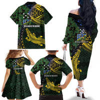 Solomon Islands Family Matching Off The Shoulder Long Sleeve Dress and Hawaiian Shirt 677 Proud Crocodile Melanesian Pattern LT14 - Polynesian Pride