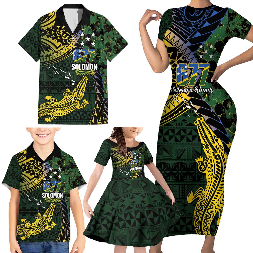 Solomon Islands Family Matching Short Sleeve Bodycon Dress and Hawaiian Shirt 677 Proud Crocodile Melanesian Pattern LT14 - Polynesian Pride