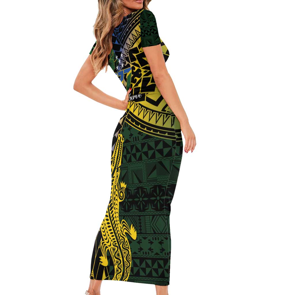 Solomon Islands Family Matching Short Sleeve Bodycon Dress and Hawaiian Shirt 677 Proud Crocodile Melanesian Pattern LT14 - Polynesian Pride