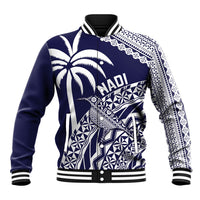 Nadi Fiji 2026 Rugby Custom Baseball Jacket Kikau Fijian Tapa Pattern LT14 Unisex Navy Blue - Polynesian Pride