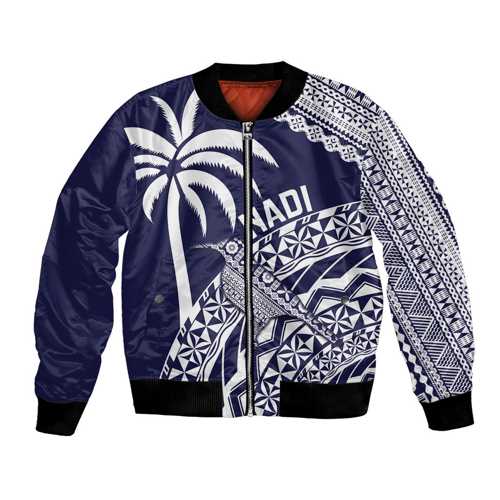 Nadi Fiji 2026 Rugby Custom Bomber Jacket Kikau Fijian Tapa Pattern LT14 Unisex Navy Blue - Polynesian Pride