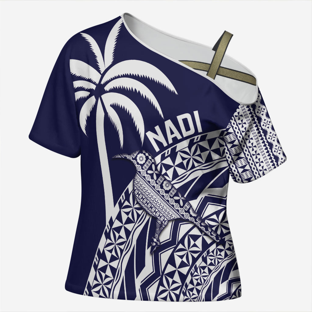 Nadi Fiji 2026 Rugby Custom Cross Shoulder Shirt Kikau Fijian Tapa Pattern LT14 Female Navy Blue - Polynesian Pride
