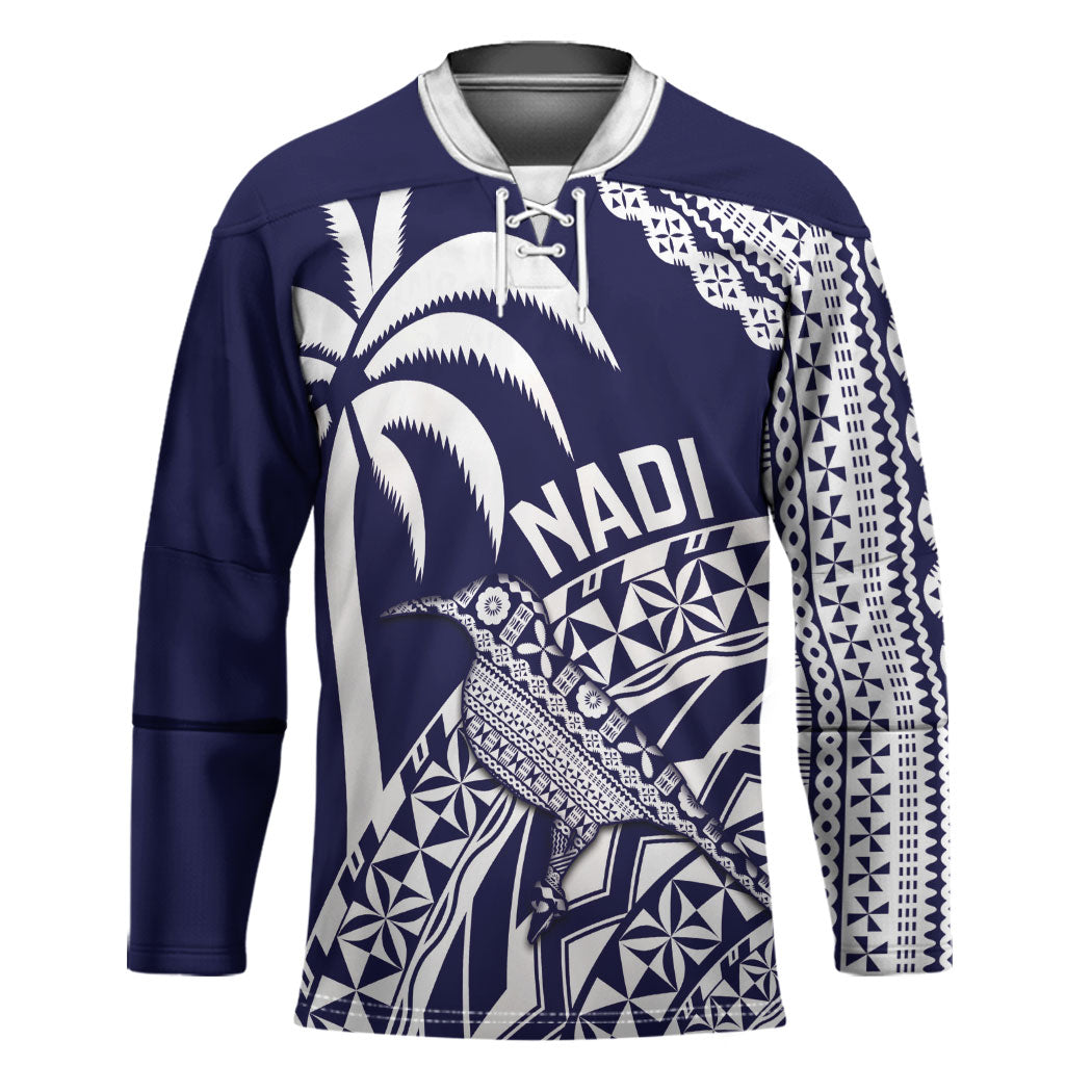Nadi Fiji 2026 Rugby Custom Hockey Jersey Kikau Fijian Tapa Pattern LT14 Unisex Navy Blue - Polynesian Pride