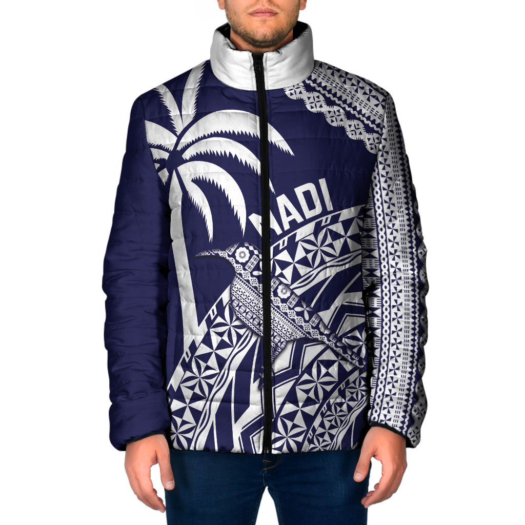Nadi Fiji 2026 Rugby Custom Padded Jacket Kikau Fijian Tapa Pattern LT14 Men Navy Blue - Polynesian Pride