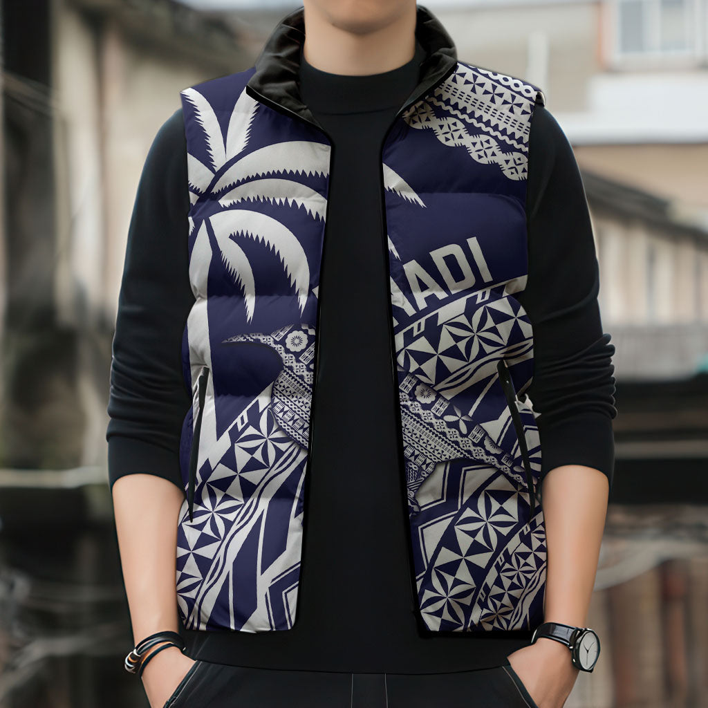 Nadi Fiji 2026 Rugby Custom Sleeveless Puffer Jacket Kikau Fijian Tapa Pattern LT14 - Polynesian Pride