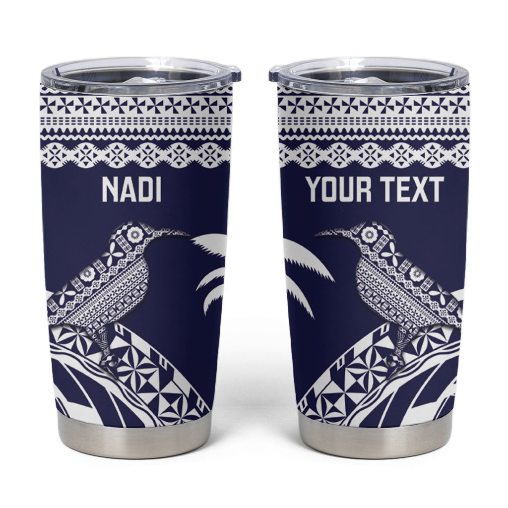 Nadi Fiji 2026 Rugby Custom Tumbler Cup Kikau Fijian Tapa Pattern LT14 Navy Blue - Polynesian Pride