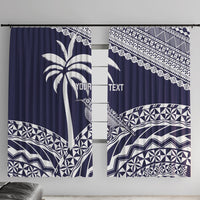 Nadi Fiji 2026 Rugby Custom Window Curtain Kikau Fijian Tapa Pattern LT14 With Hooks Navy Blue - Polynesian Pride
