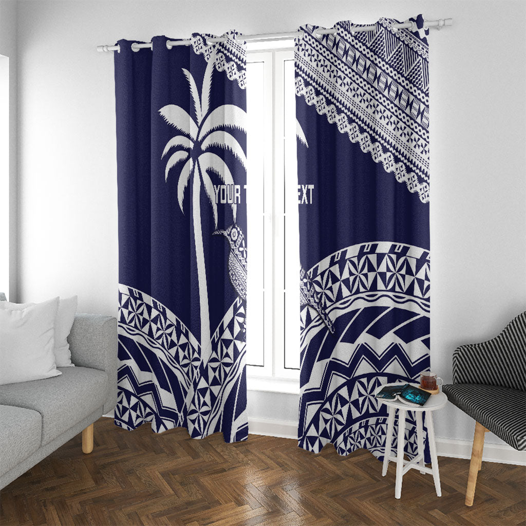 Nadi Fiji 2026 Rugby Custom Window Curtain Kikau Fijian Tapa Pattern LT14 With Grommets Navy Blue - Polynesian Pride