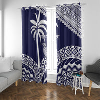 Nadi Fiji 2026 Rugby Custom Window Curtain Kikau Fijian Tapa Pattern LT14 With Grommets Navy Blue - Polynesian Pride