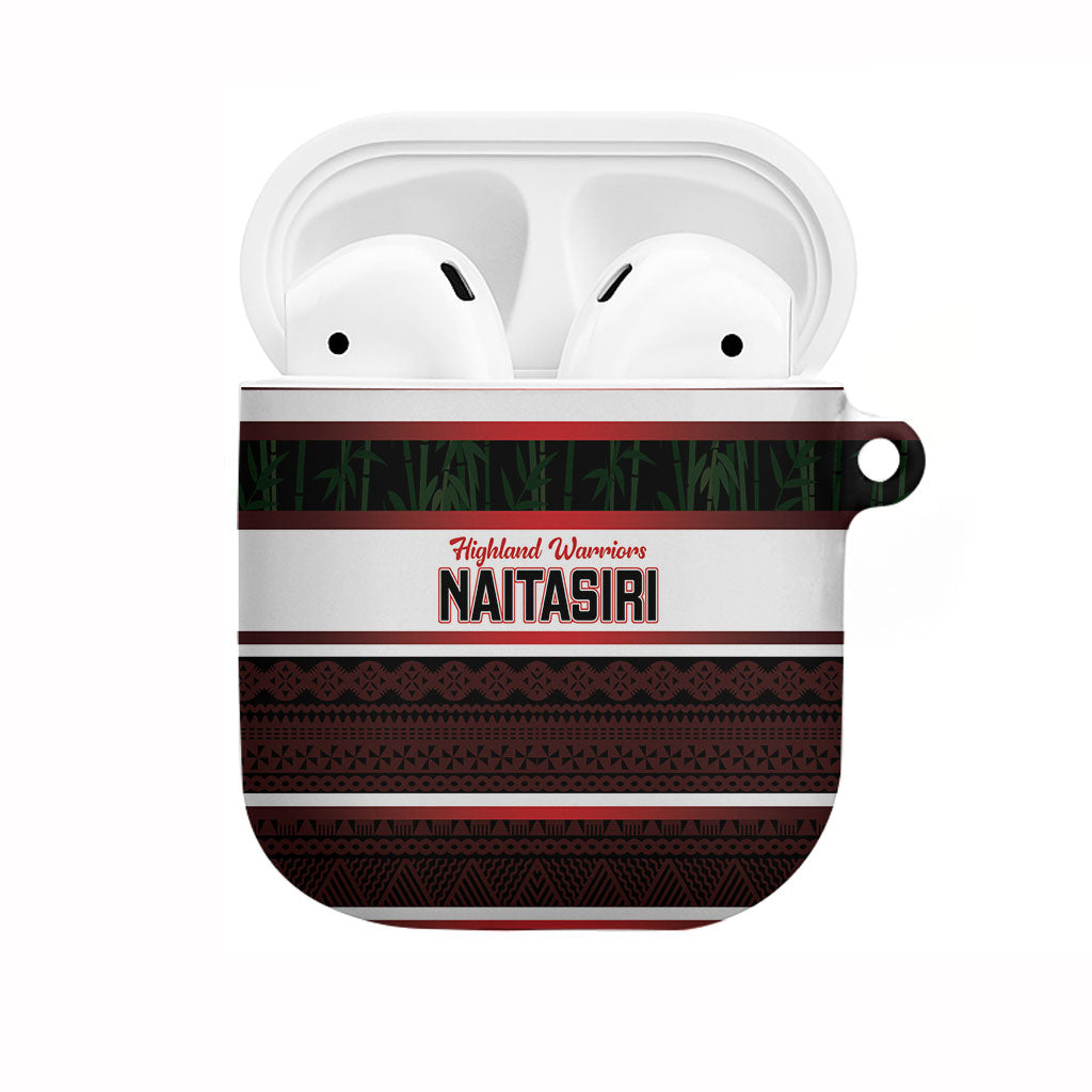 Naitasiri Fiji 2026 Rugby AirPods Case Highland Warriors Fijian Tapa Pattern LT14 Black - Polynesian Pride