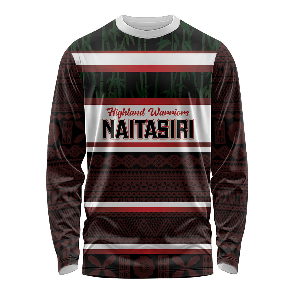 Naitasiri Fiji 2026 Rugby Custom Long Sleeve Shirt Highland Warriors Fijian Tapa Pattern LT14 Unisex Black - Polynesian Pride