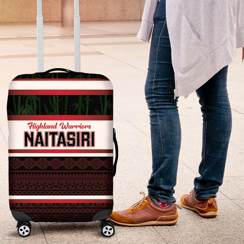 Naitasiri Fiji 2026 Rugby Luggage Cover Highland Warriors Fijian Tapa Pattern LT14 Black - Polynesian Pride