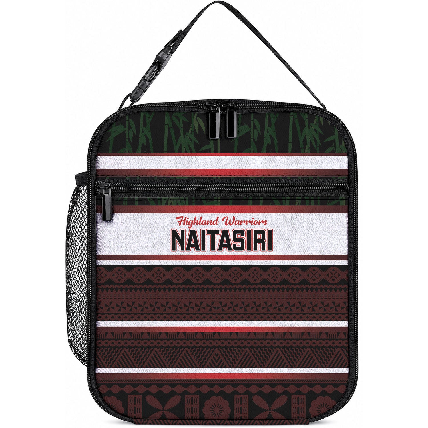 Naitasiri Fiji 2026 Rugby Lunch Bag Highland Warriors Fijian Tapa Pattern LT14 10.2 × 8.3 × 4.3 inch Black - Polynesian Pride