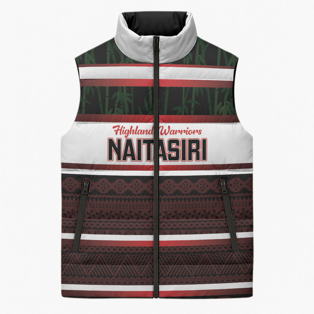 Naitasiri Fiji 2026 Rugby Custom Sleeveless Puffer Jacket Highland Warriors Fijian Tapa Pattern LT14 Unisex Black - Polynesian Pride