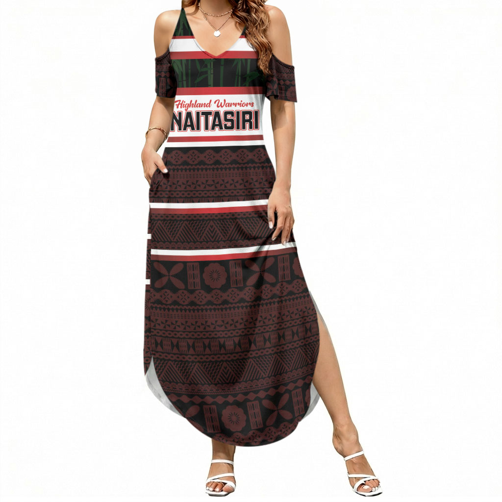Naitasiri Fiji 2026 Rugby Custom Summer Maxi Dress Highland Warriors Fijian Tapa Pattern LT14 Women Black - Polynesian Pride