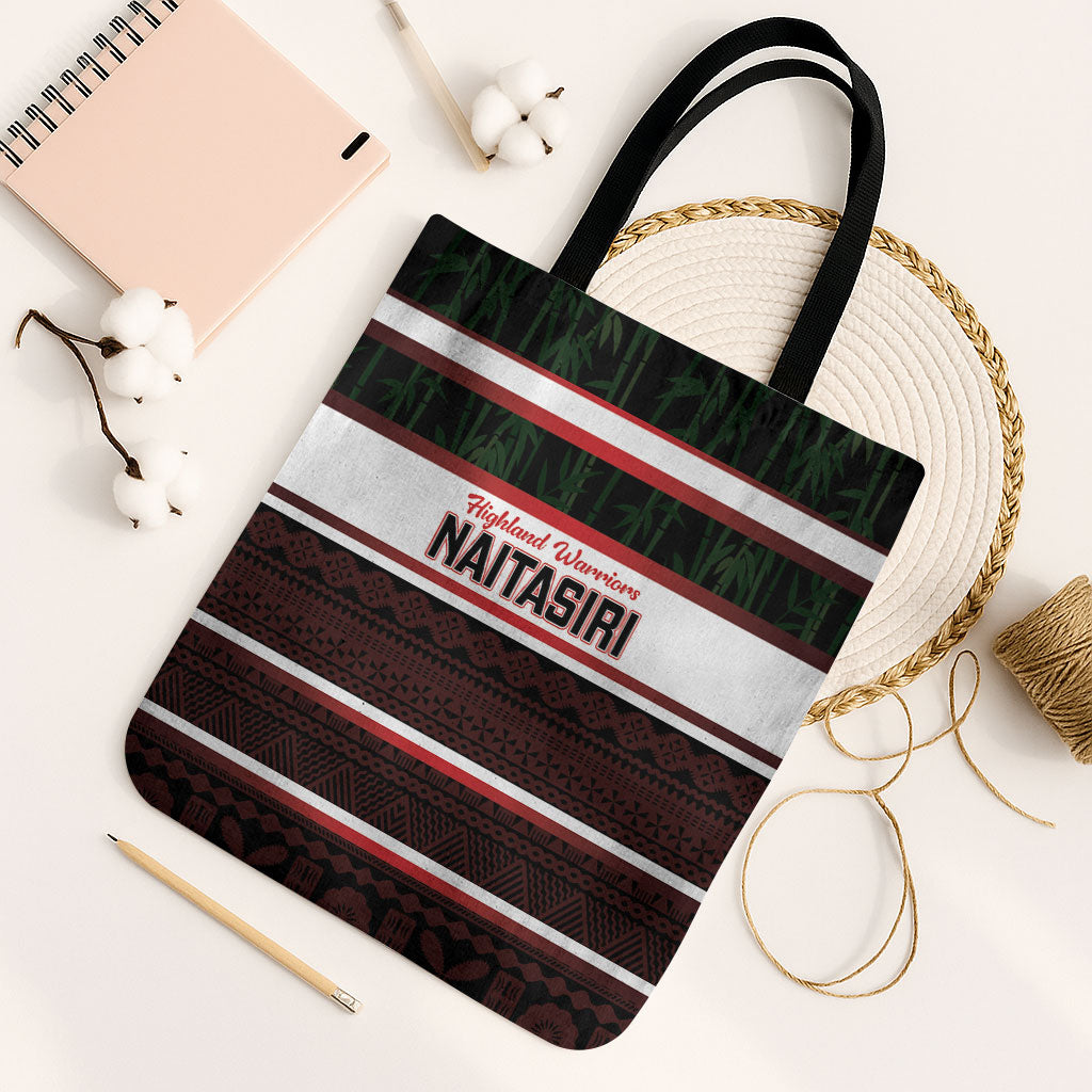 Naitasiri Fiji 2026 Rugby Tote Bag Highland Warriors Fijian Tapa Pattern LT14 Black Strap One Size Black - Polynesian Pride