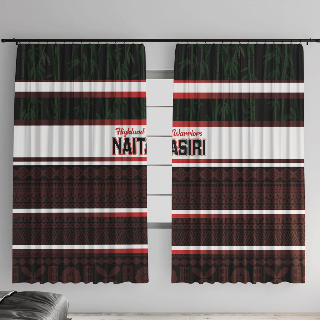 Naitasiri Fiji 2026 Rugby Window Curtain Highland Warriors Fijian Tapa Pattern LT14 With Hooks Black - Polynesian Pride