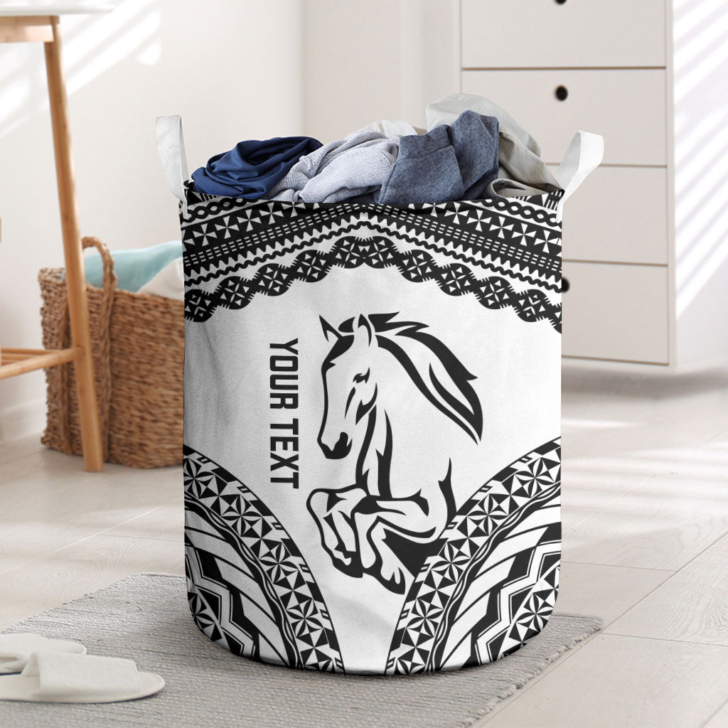 Nadroga Fiji 2026 Rugby Custom Laundry Basket Stallion Fijian Tapa Pattern LT14 White - Polynesian Pride