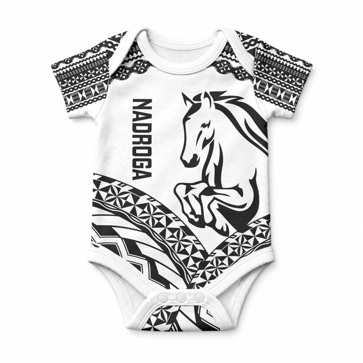 Nadroga Fiji 2026 Rugby Custom Baby Onesie Stallion Fijian Tapa Pattern LT14 White - Polynesian Pride
