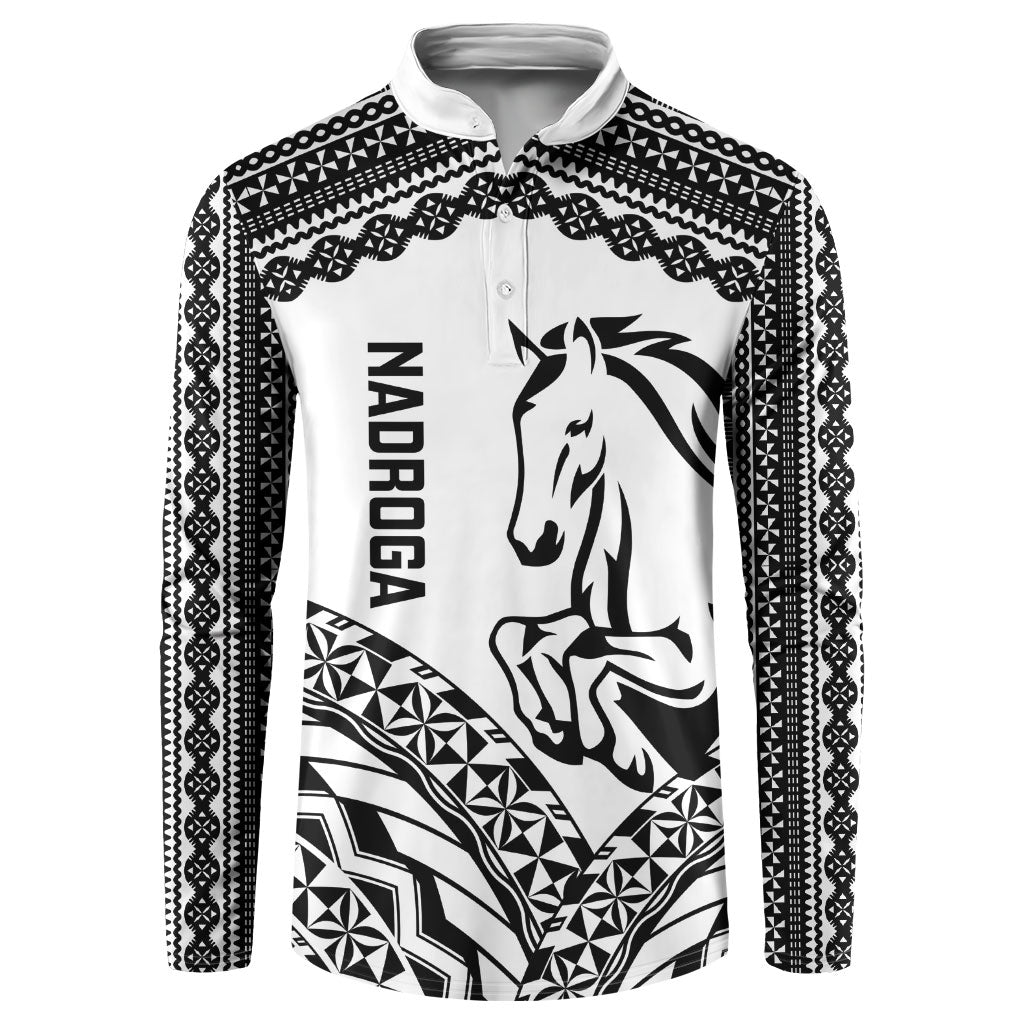 Nadroga Fiji 2026 Rugby Custom Button Sweatshirt Stallion Fijian Tapa Pattern LT14 White - Polynesian Pride