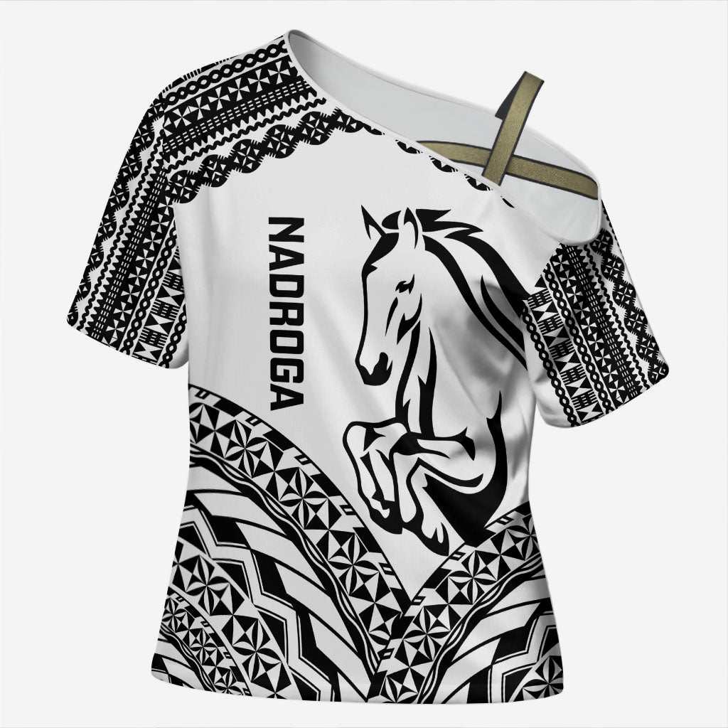 Nadroga Fiji 2026 Rugby Custom Cross Shoulder Shirt Stallion Fijian Tapa Pattern LT14 Female White - Polynesian Pride