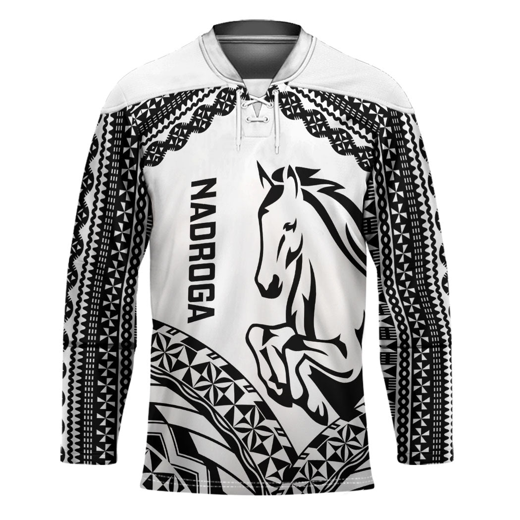 Nadroga Fiji 2026 Rugby Custom Hockey Jersey Stallion Fijian Tapa Pattern LT14 Unisex White - Polynesian Pride