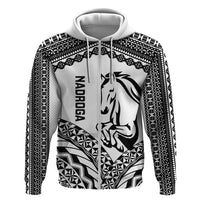 Nadroga Fiji 2026 Rugby Custom Hoodie Stallion Fijian Tapa Pattern LT14 Zip Hoodie White - Polynesian Pride
