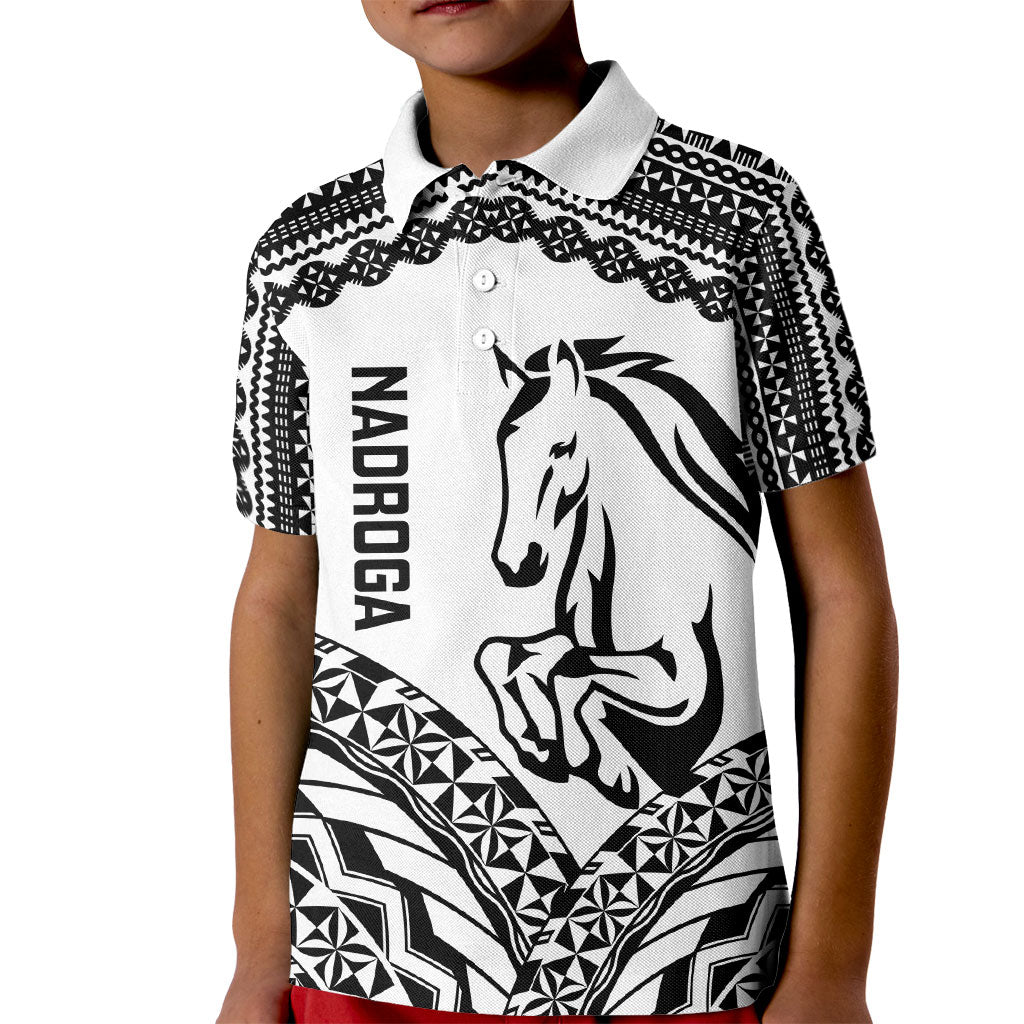 Nadroga Fiji 2026 Rugby Custom Kid Polo Shirt Stallion Fijian Tapa Pattern LT14 Kid White - Polynesian Pride