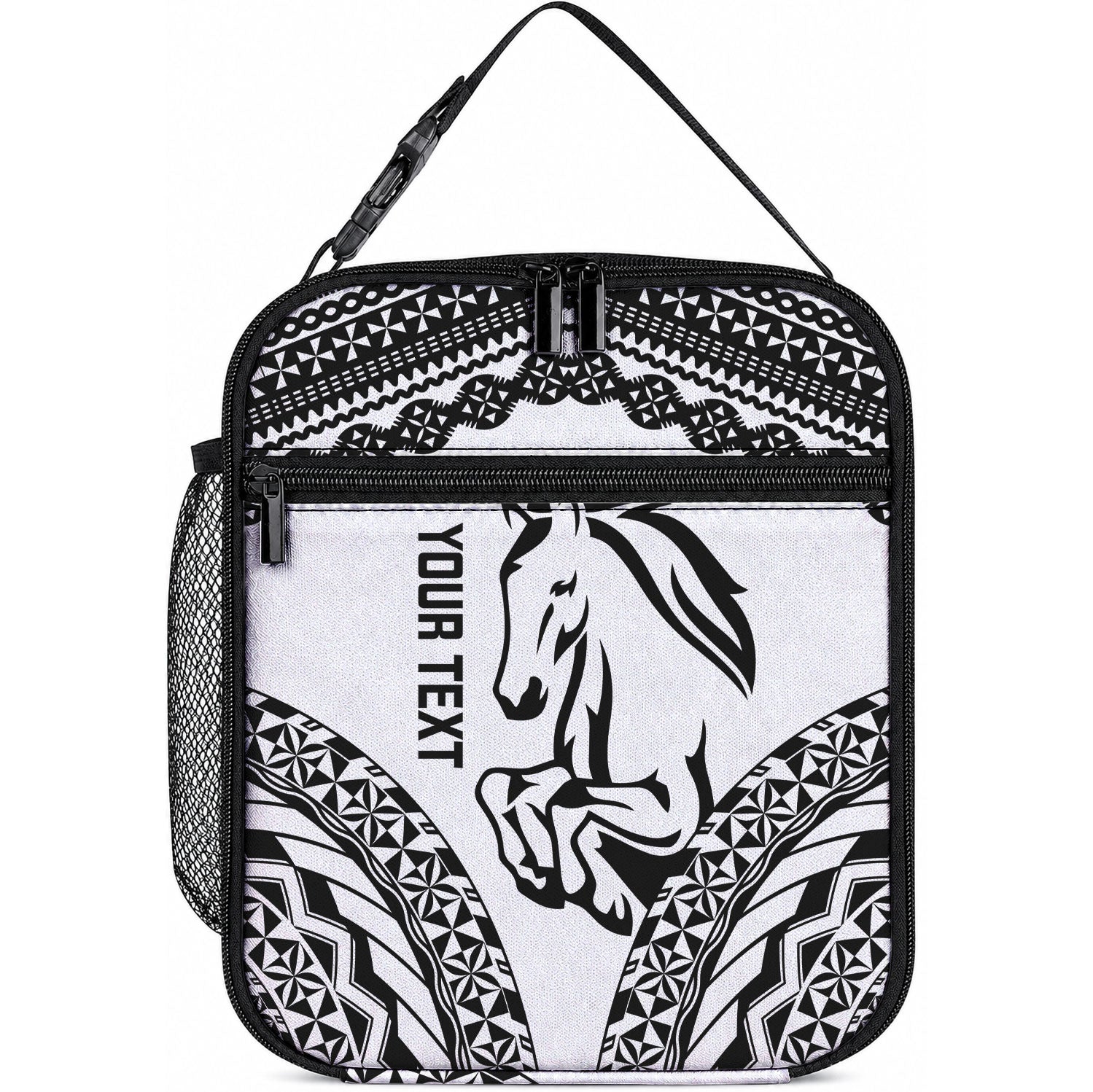Nadroga Fiji 2026 Rugby Custom Lunch Bag Stallion Fijian Tapa Pattern LT14 10.2 × 8.3 × 4.3 inch White - Polynesian Pride