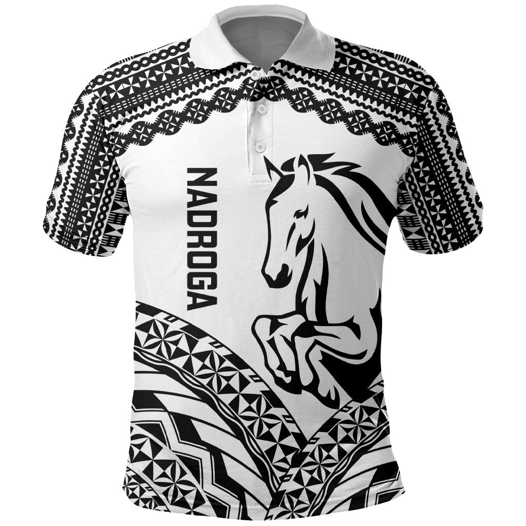 Nadroga Fiji 2026 Rugby Custom Polo Shirt Stallion Fijian Tapa Pattern LT14 White - Polynesian Pride