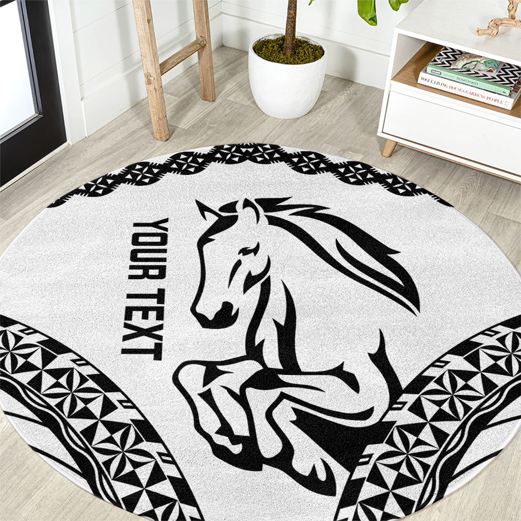 Nadroga Fiji 2026 Rugby Custom Round Carpet Stallion Fijian Tapa Pattern LT14 White - Polynesian Pride