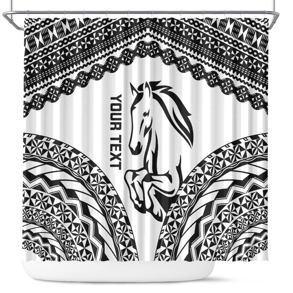 Nadroga Fiji 2026 Rugby Custom Shower Curtain Stallion Fijian Tapa Pattern LT14 White - Polynesian Pride