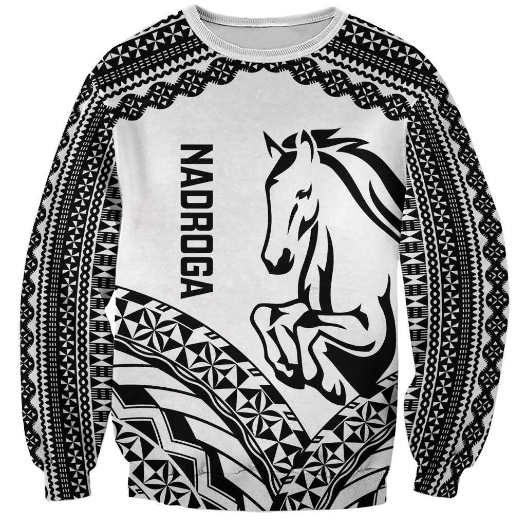 Nadroga Fiji 2026 Rugby Custom Sweatshirt Stallion Fijian Tapa Pattern LT14 Unisex White - Polynesian Pride