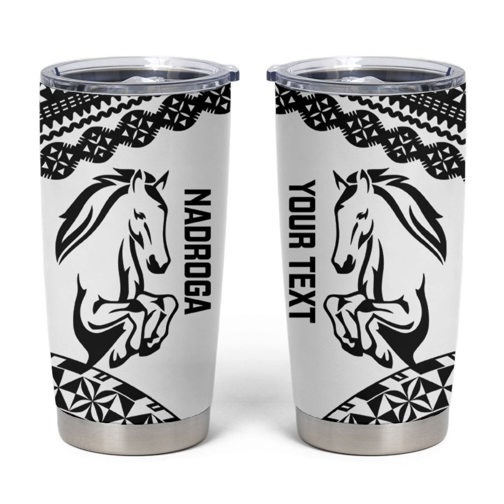 Nadroga Fiji 2026 Rugby Custom Tumbler Cup Stallion Fijian Tapa Pattern LT14 White - Polynesian Pride