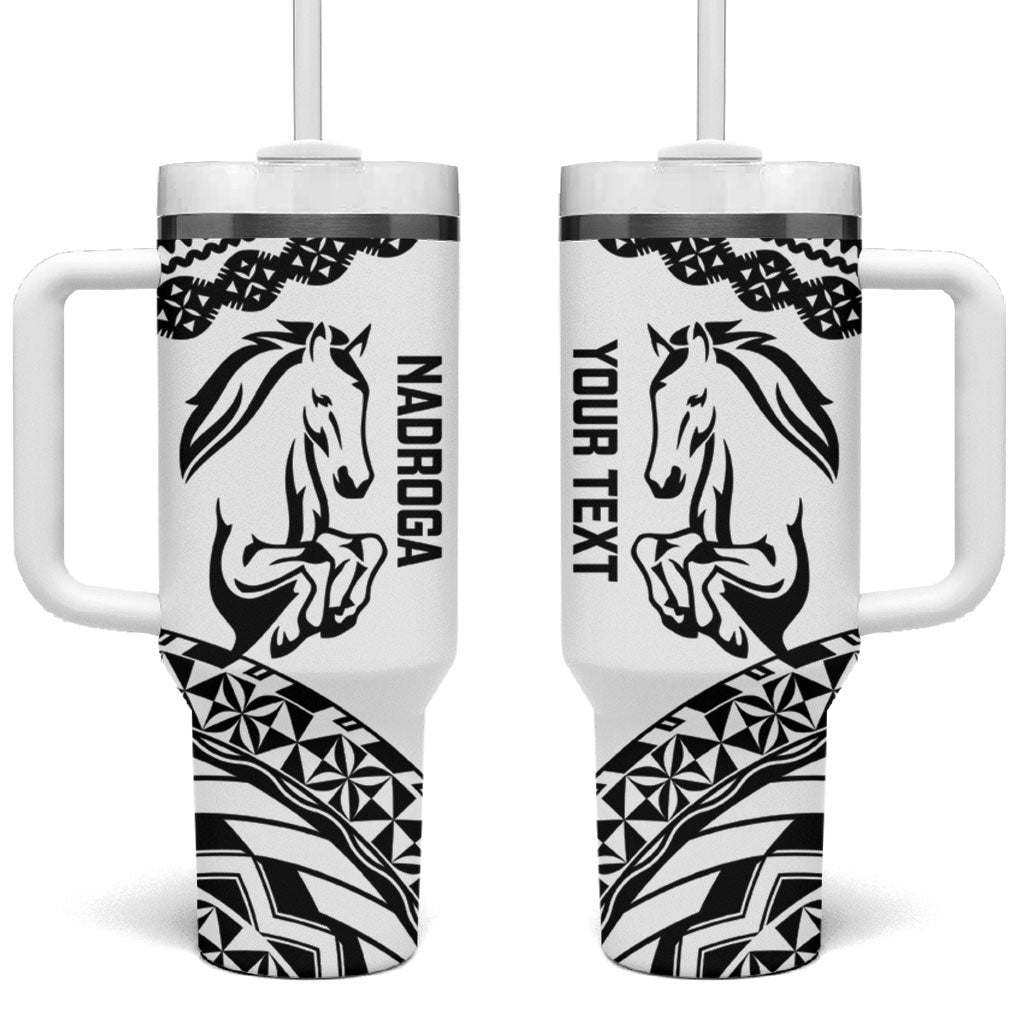 Nadroga Fiji 2026 Rugby Custom Tumbler With Handle Stallion Fijian Tapa Pattern LT14 One Size: 40 oz White - Polynesian Pride