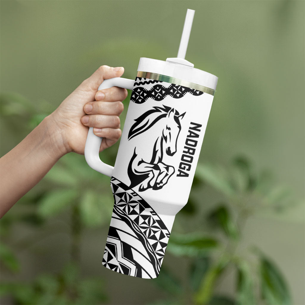 Nadroga Fiji 2026 Rugby Custom Tumbler With Handle Stallion Fijian Tapa Pattern LT14 - Polynesian Pride