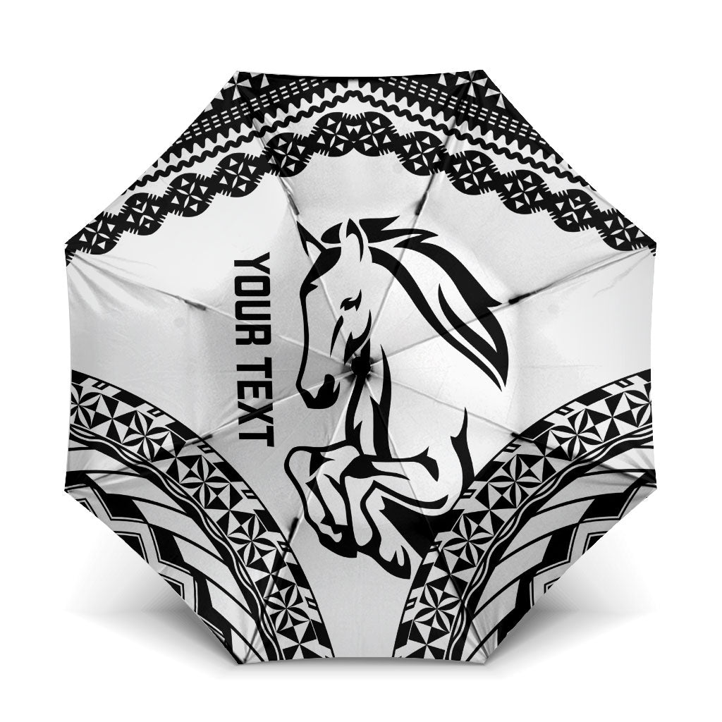 Nadroga Fiji 2026 Rugby Custom Umbrella Stallion Fijian Tapa Pattern LT14 One Size Folded 11.42 inch Opened Diameter 37.4 inch White - Polynesian Pride